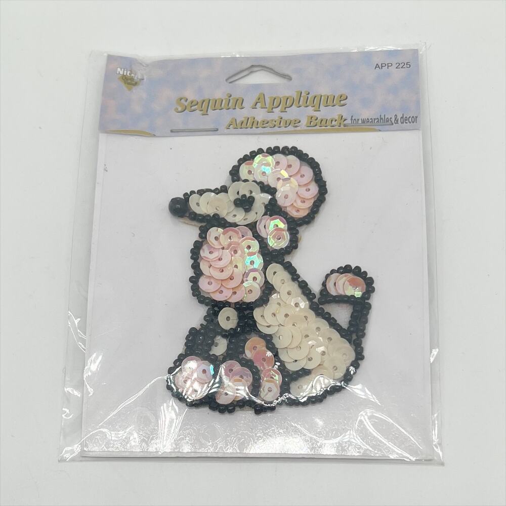 New in Package White And Pink Poodle Dog Beaded Sequin Applique